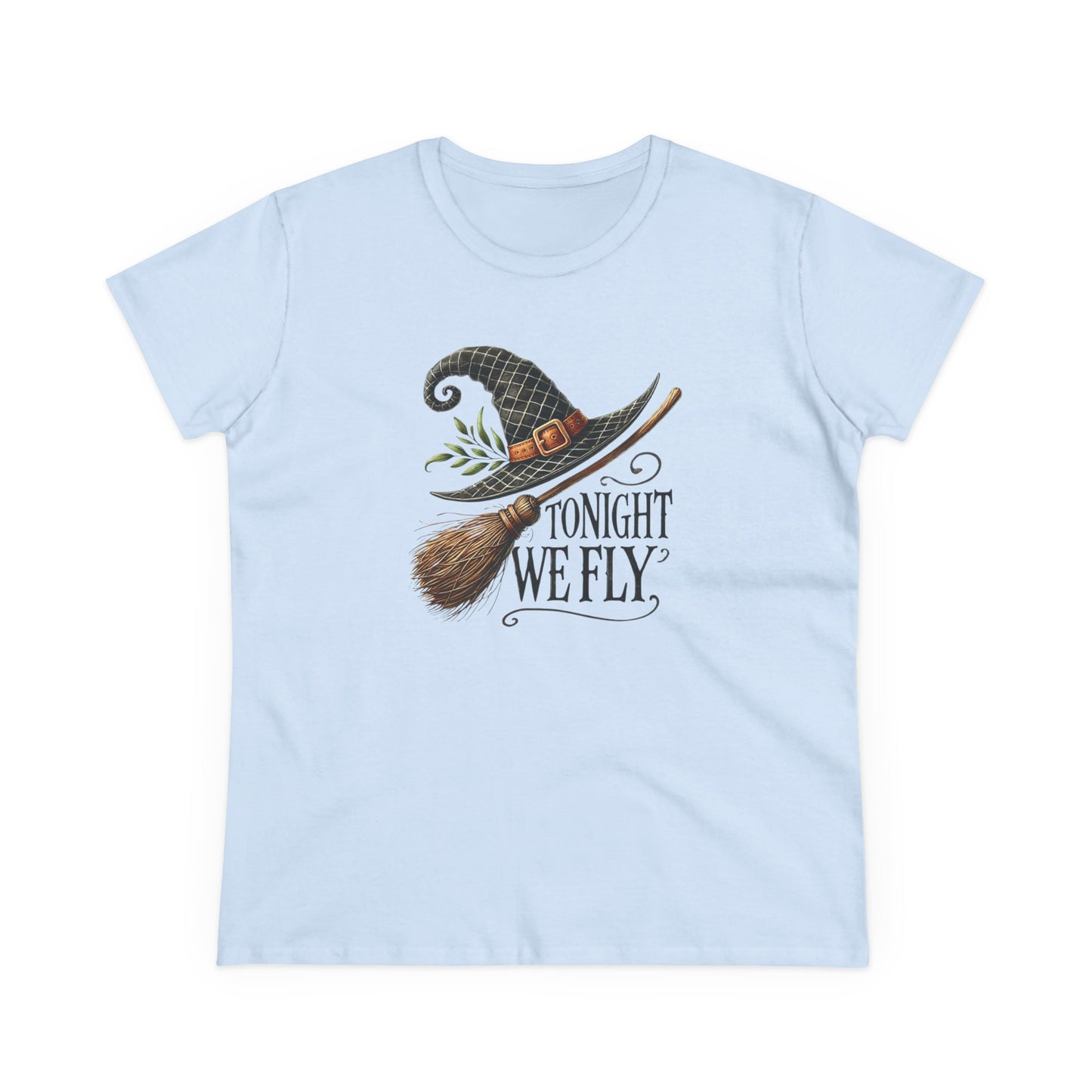 Halloween Woman's Cotton Tee - Tonight We Fly, Witch T-Shirt, Spooky Season Shirt, Fall Fashion, Gift for Her