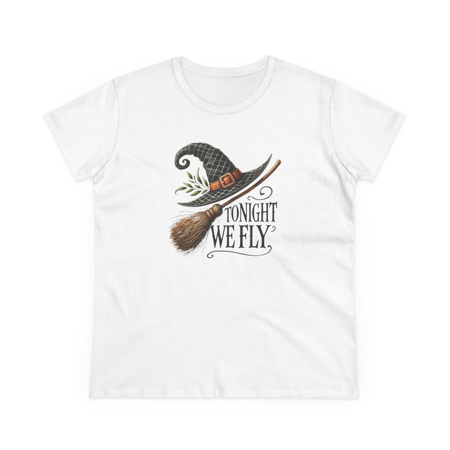Halloween Woman's Cotton Tee - Tonight We Fly, Witch T-Shirt, Spooky Season Shirt, Fall Fashion, Gift for Her