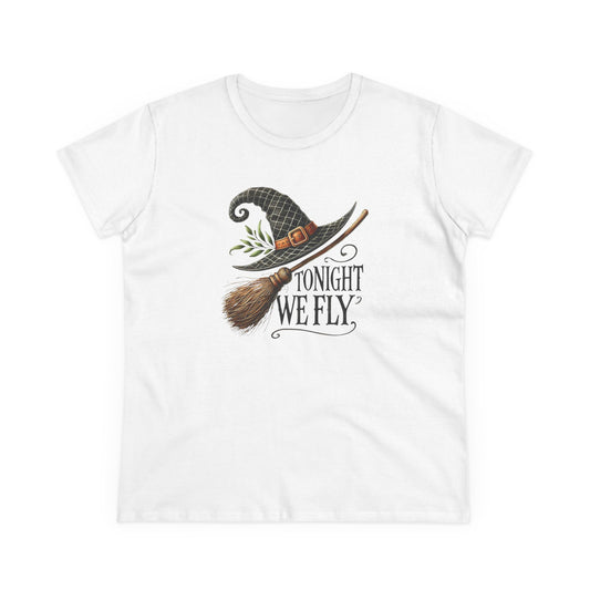 Halloween Woman's Cotton Tee - Tonight We Fly, Witch T-Shirt, Spooky Season Shirt, Fall Fashion, Gift for Her